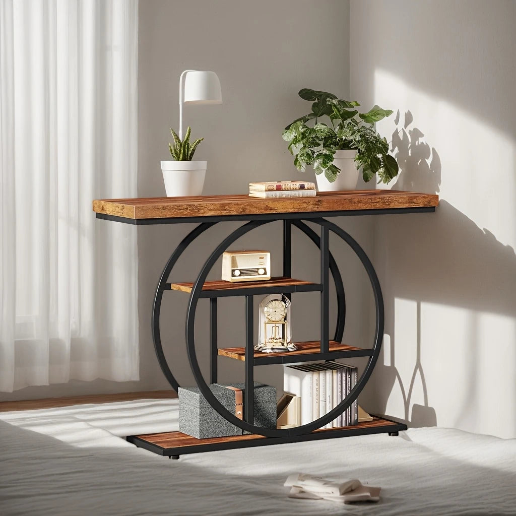 Wooden Shelf with Iron Base Curio