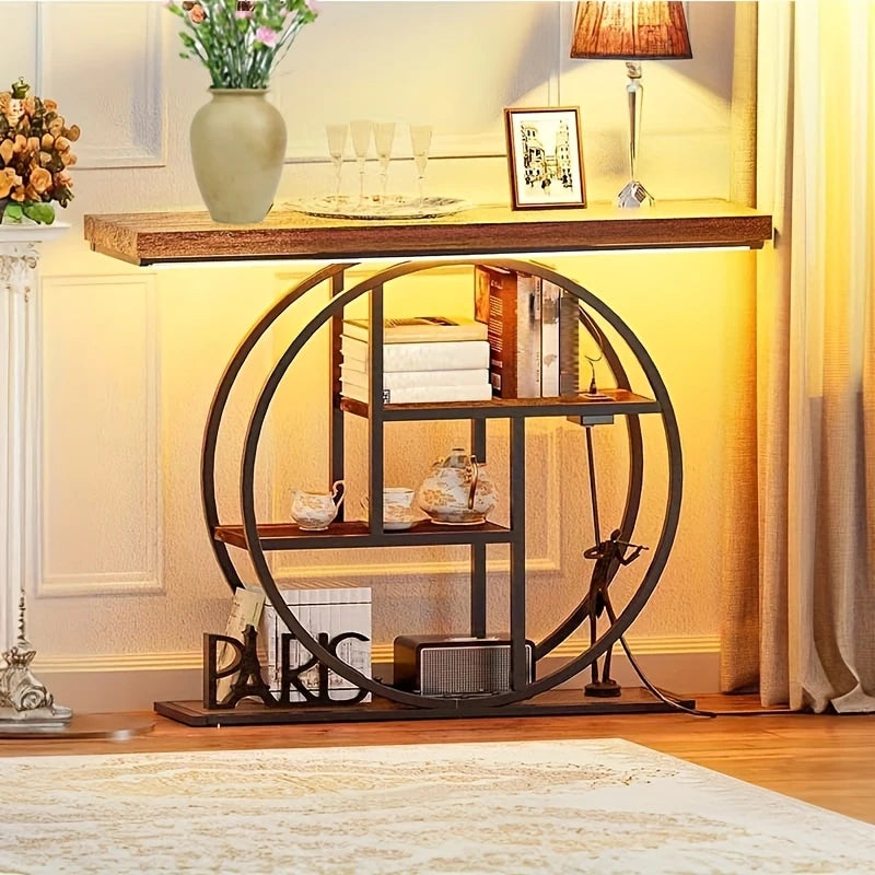 Wooden Shelf with Iron Base Curio