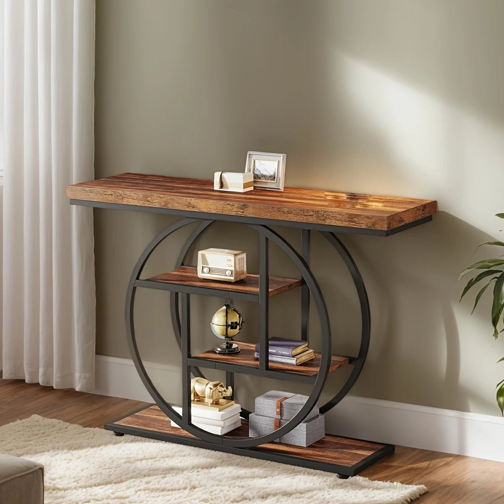 Wooden Shelf with Iron Base Curio